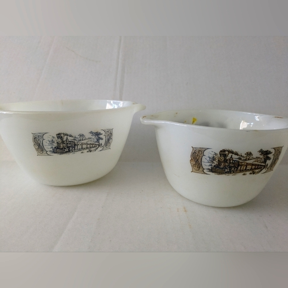 Currier and Ives Train bowls. Set of two.